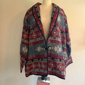 Fashion Bug Red and Blue Geometric Shawl Collar Cardigan